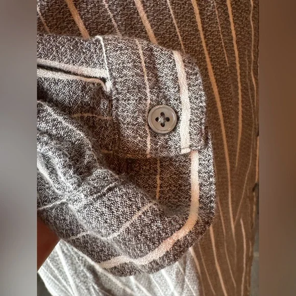 Lucky Brand Gray and White Striped Button-Front Long Sleeve Midi Shirt Dress XS - Picture 6 of 9